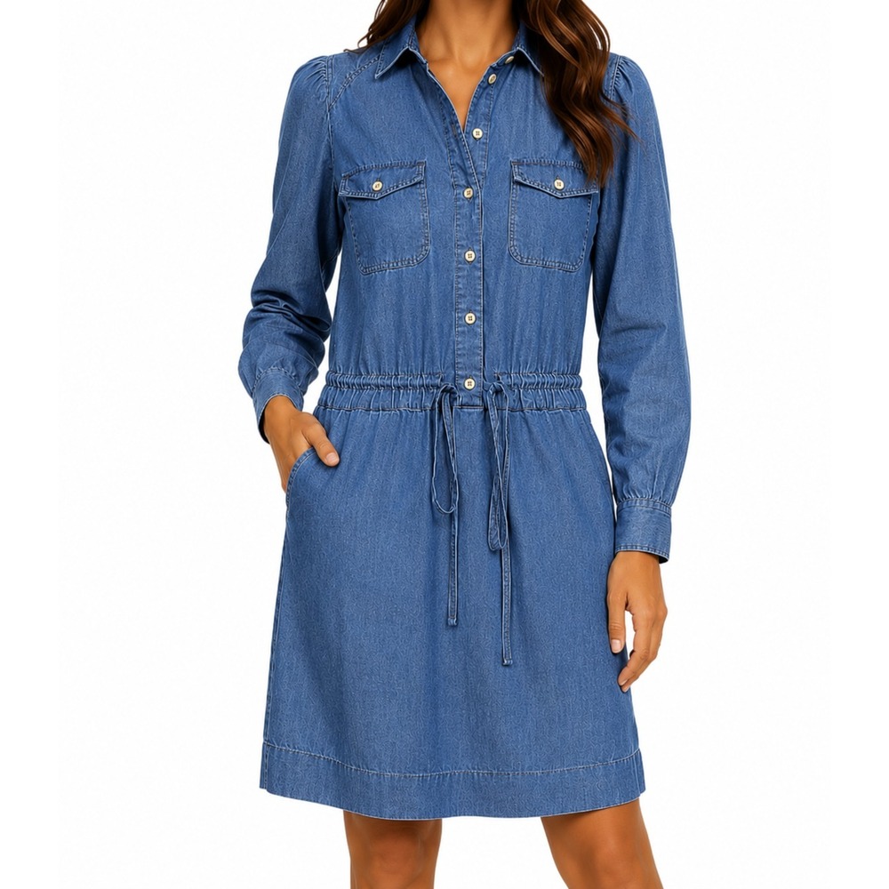 Boden Shirt Dress Womens 6R Chambray Denim Long Sleeve Button Front Party Office